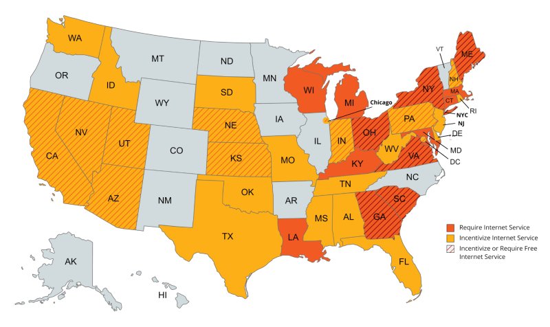States that Require or Incentivize In-Unit and/or Community Internet Service (as of June 2023) 